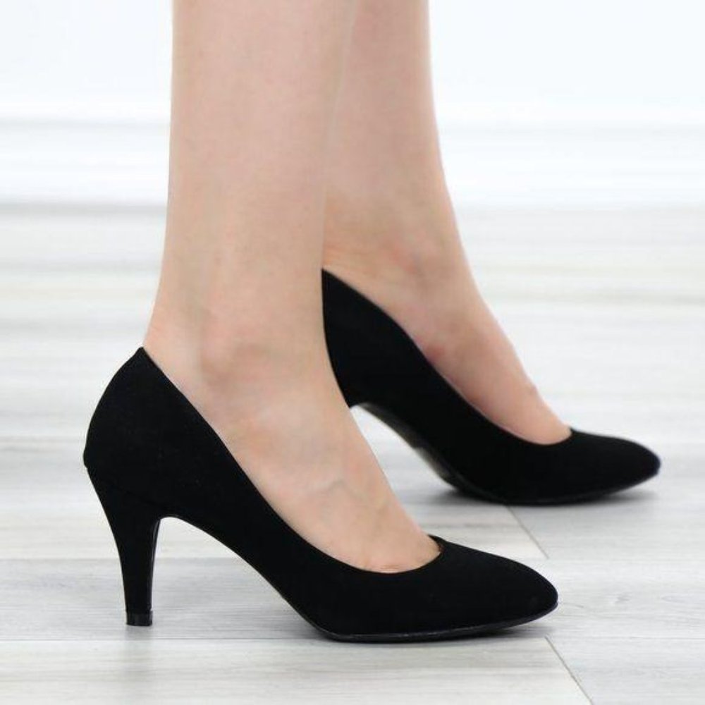 Closed Toe Low Mid Heel Dress Velvet Pump - Picture 6 of 16